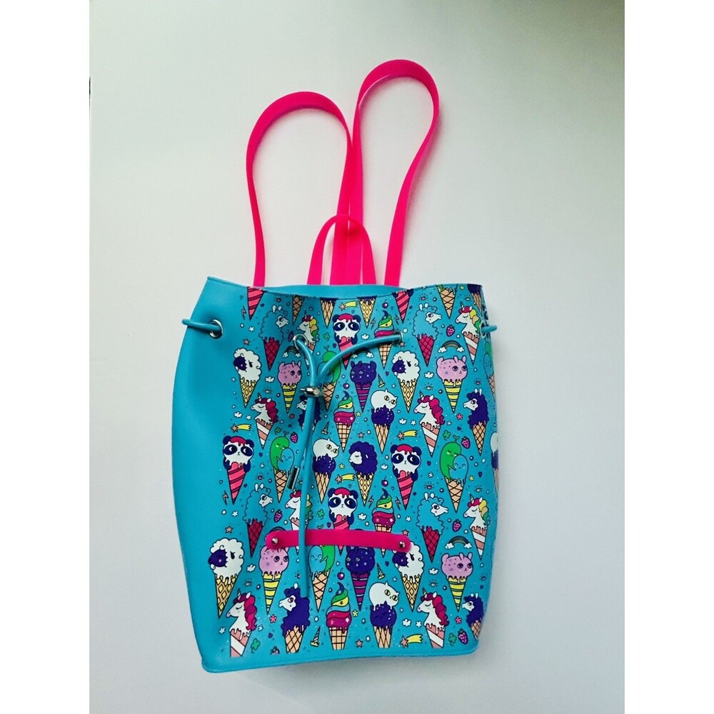 Gummy Bags By American Jewel Ice Cream Blue Pink Drawstring Soft Rubber Backpack